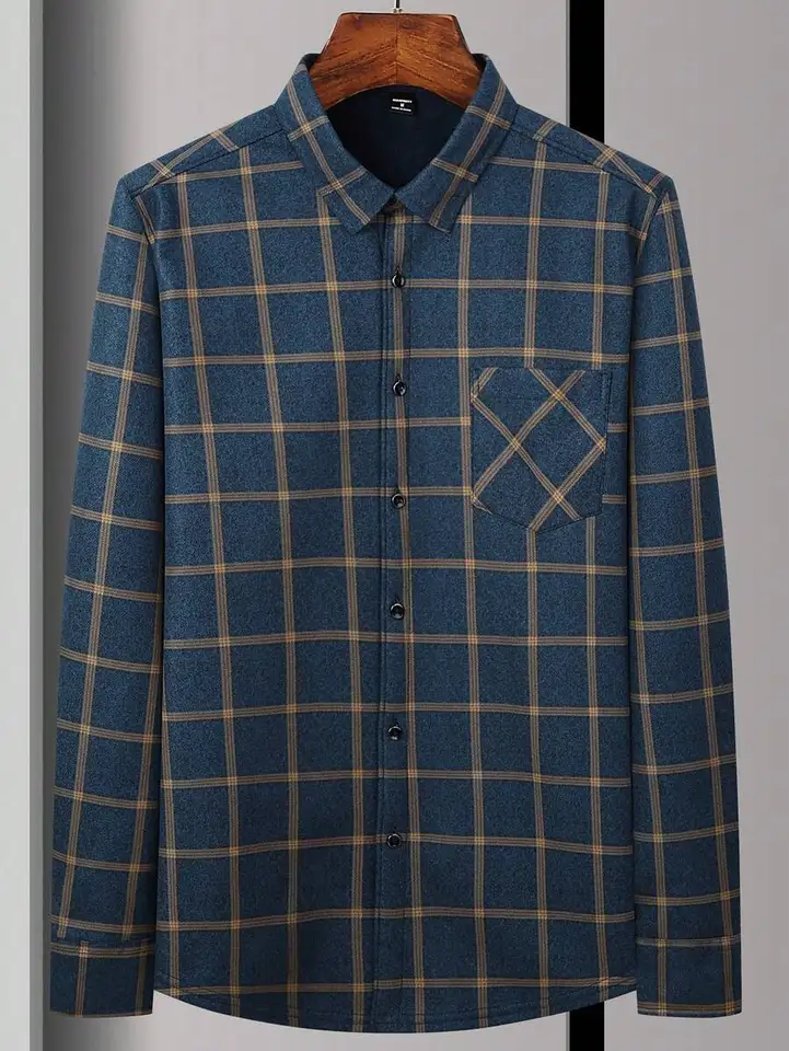 Mens Warm Plaid Flannel Shirt Autumn Winter Casual Top