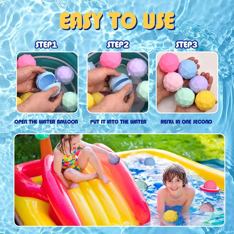 4Pcs Cute Reusable Water Balloons Quick Fill Silicone Self-Sealing Water Ball Water Toys for Summer Party Outdoor Pool Garden 4