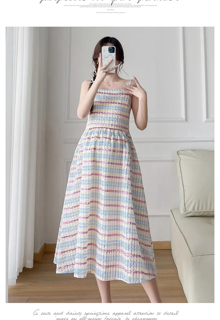 French Style Maternity Holiday Dress Block Color Striped Sleeveless Pregnant Woman Pleated Chiffon Dress Plus Size Beach Dresses 5 French Style Maternity Holiday Dress Block Color Striped Sleeveless Pregnant Woman Pleated Chiffon Dress Plus Size Beach Dresses - Image 5