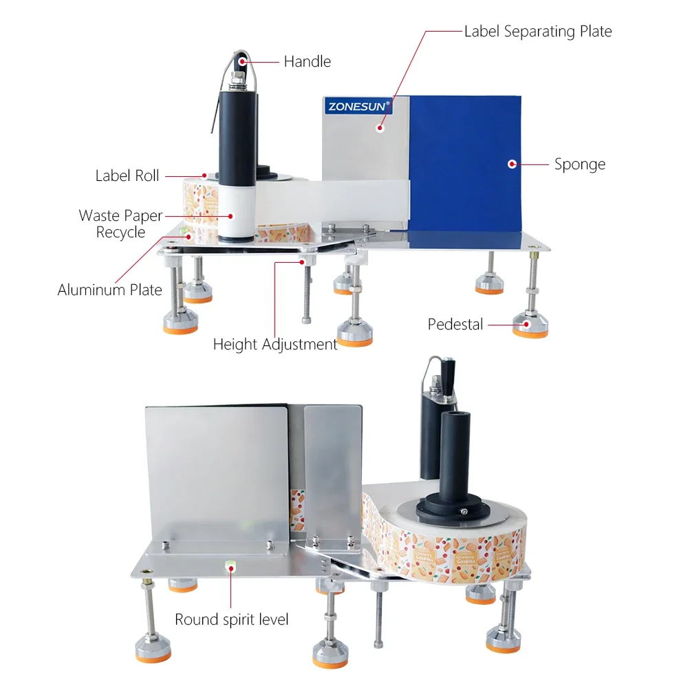 ZONESUN ZS-TB3 Manual Bottle Label Sticker Peeling Applicator Flat Round Square Polygon Surface Machine 4