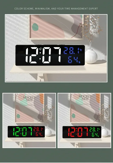 1pc 9 Pouces Grand Horloge Murale Numérique En Acrylique Affichage De La  Température Et De L'humidité Mode Nuit Alarme De Table 12/24H 3 Modes  D'affichage Horloge LED Électronique - Temu Belgium