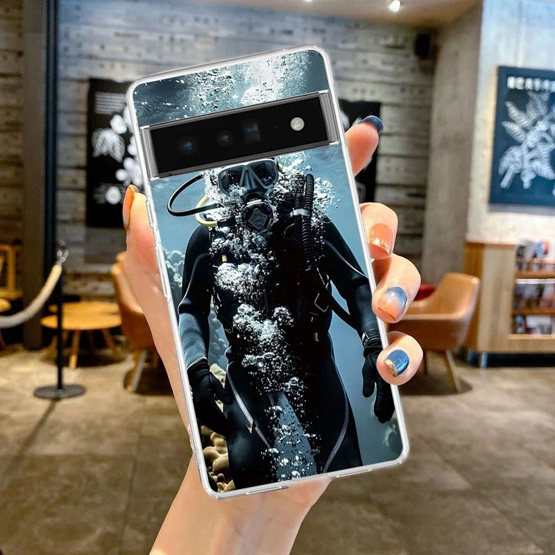Transparent Soft TPU Phone Case with Diver Design – Clear and Durable Cover