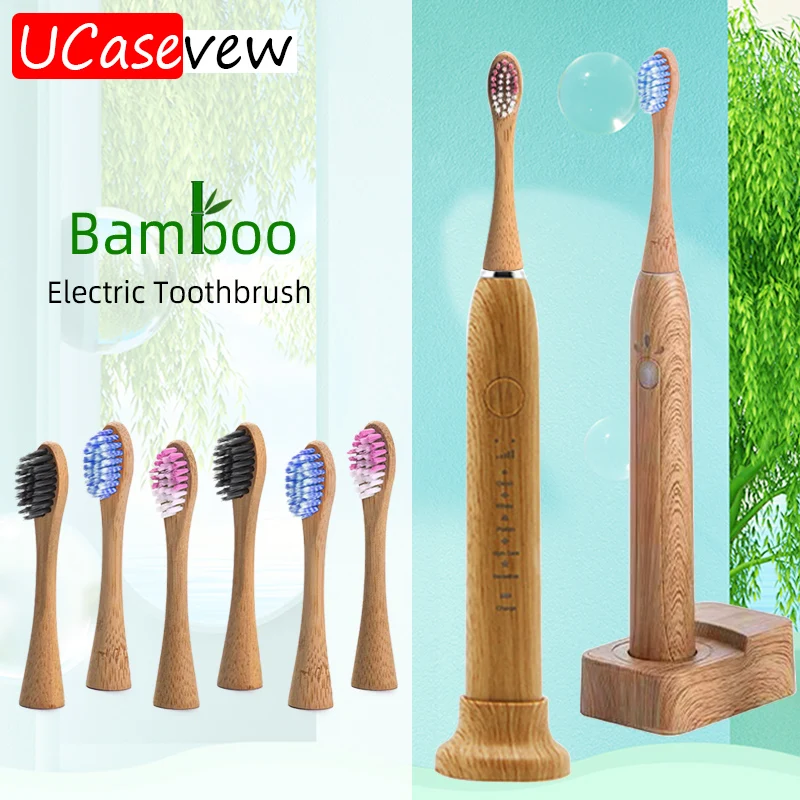Wireless Bamboo Electric Toothbrush T01 Adult Timer Brush 5 Modes Usb