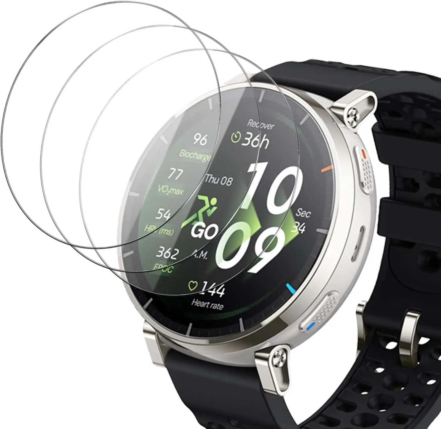 Amazfit Active 3용 강화 유리 설치가 용이함 프리미엄 스크린 프로텍터 Amazfit Active 3용 긁힘 방지 보호 필름
