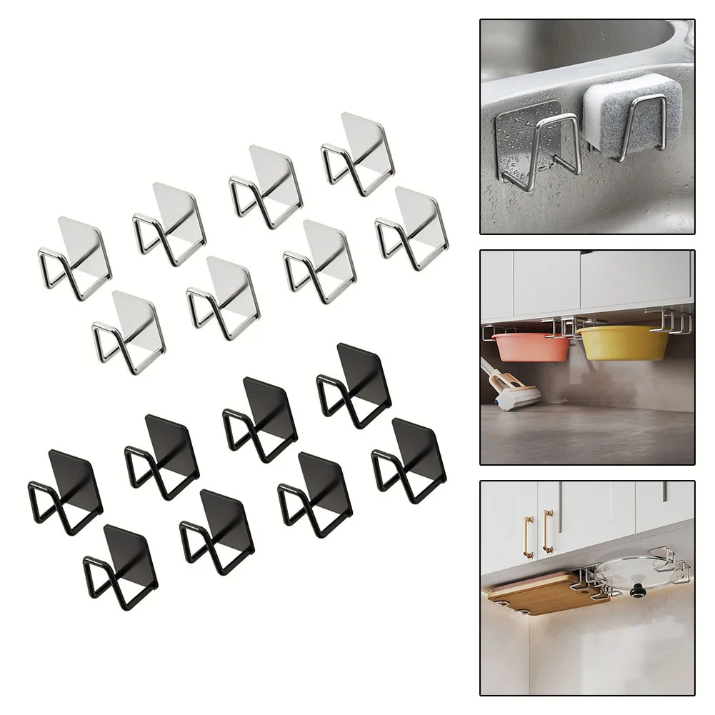 

8pcs Kitchen Sponge Rack Stainless Steel Self Adhesive Sink Sponge Drain Drying Rack Holder Sink 3.5*4.8*4.8cm Kitchen Tool
