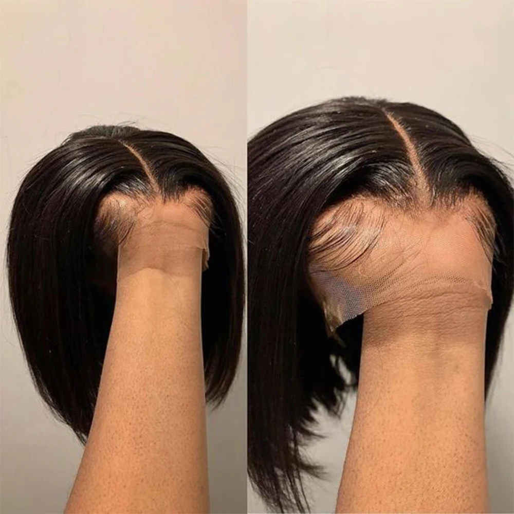 Wear and Go Glueless Bob Wig Human Hair Pre Plucked Pre Cut 215% Density 5x5 HD Transparent Lace Front Wigs Human Hair for Black Women Short Straight Bob Wigs No Glue Lace Closure Wigs for Beginners 10 Inch 4