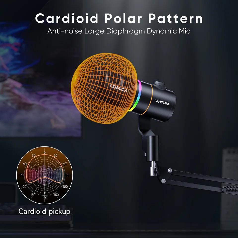 COMICA EJoy D10 PRO ワイヤレスマイク RGB照明付き EJoy D10 PRO RGB Cardioid Dynamic Wireless Microphone - Shenzhen