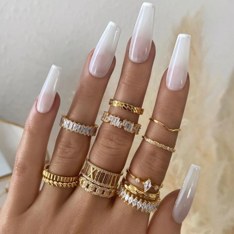 Handmade Eternity Promise Gold Crystal Ring AAA CZ Zirconia Engagement Wedding Band Rings for Women Men Finger Party Jewelry