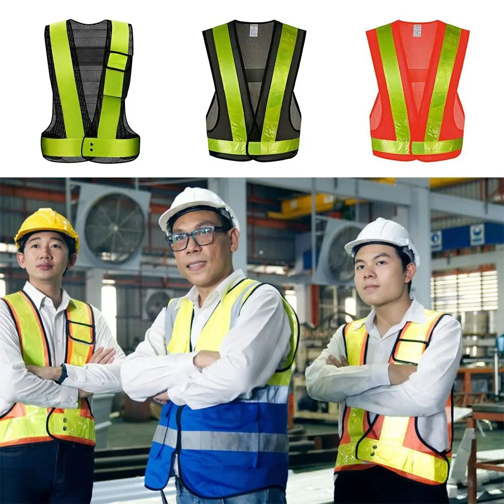 V자형 반사 조끼 격자형 반사 스트랩 메쉬 원단 경고 의류 야광 그린 야간 작업 안전 조끼