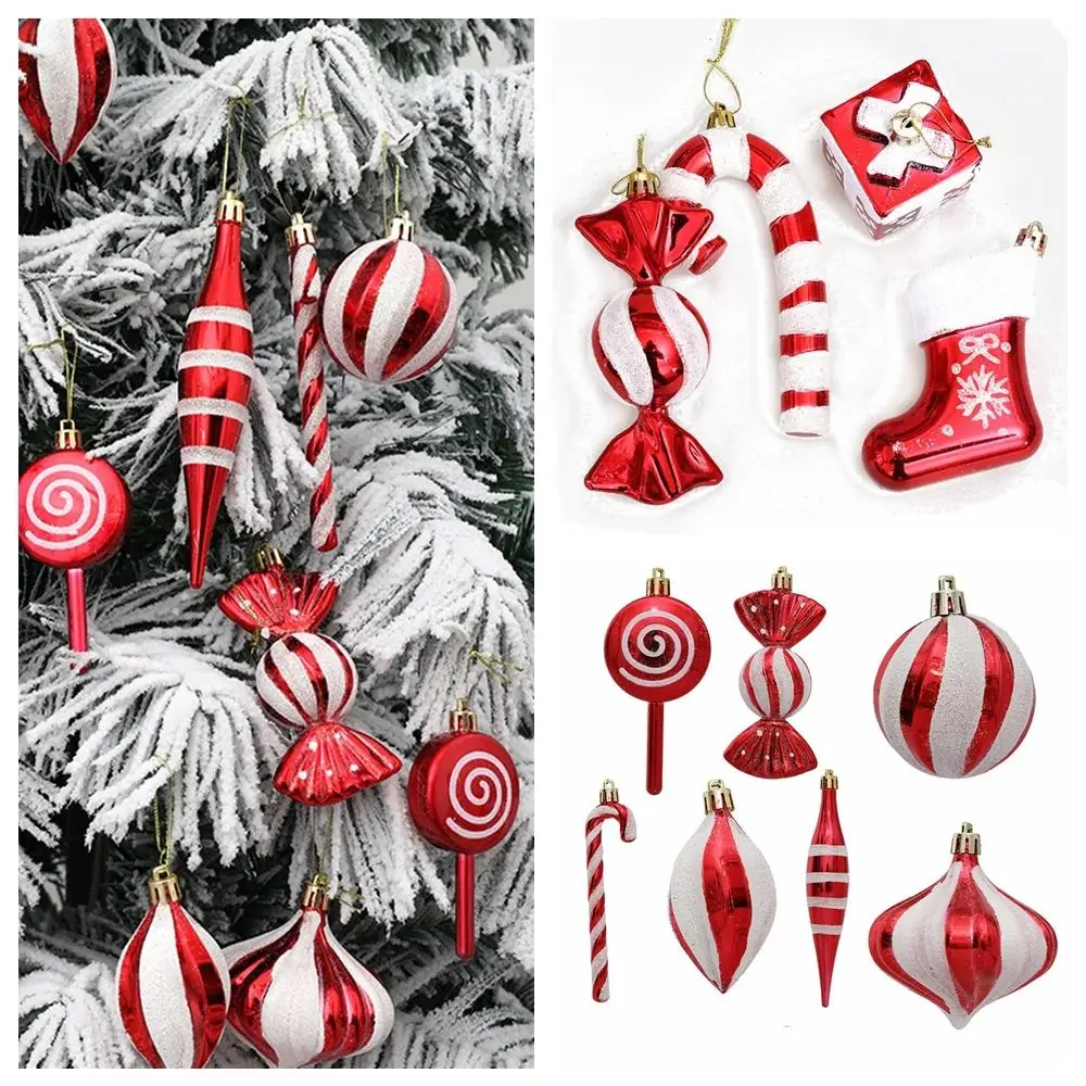 

Пластиковая Подвеска для рождественской елки, красный, белый цвет, аксессуары для украшения рождественской елки, конфеты, Рождественский шар