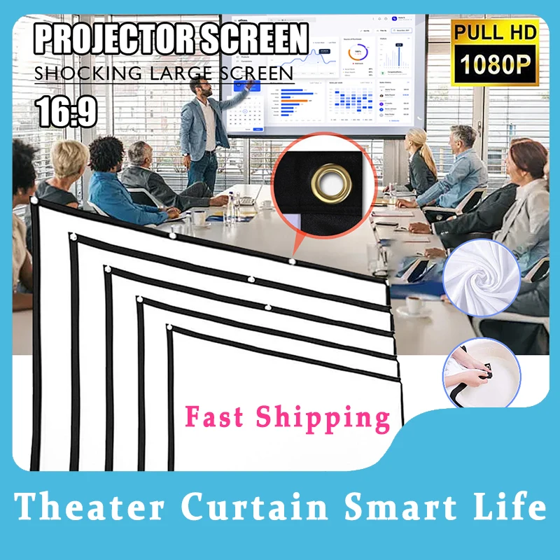 

Smart Life Projector Screen Outdoor Home 72 84 60 120 100 150 Inch Portable Reflective Cloth 16:9 HD Theater Movie Умный Дом