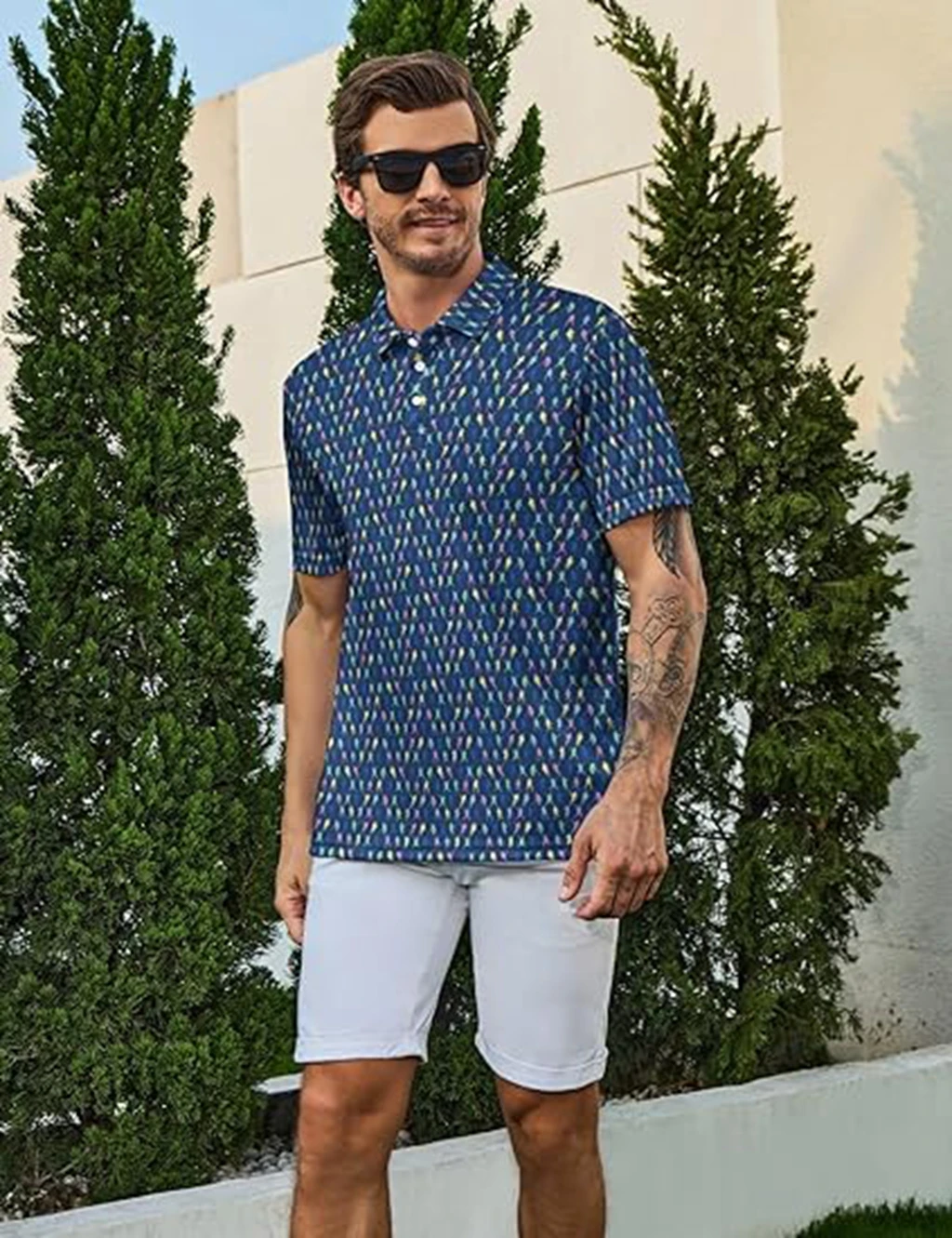 남성용 모이스처 위킹 드라이 핏 골프 셔츠, 패션 프린트 반팔 폴로 셔츠, 퍼포먼스 