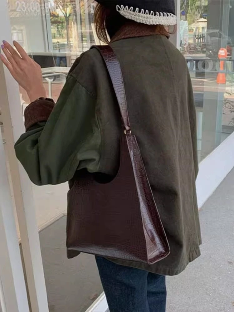 American Retro een Collar Workwear Jaet Women's Autumn Winter Loose Top Mid-Length  Coat Casual Faion Outerwear