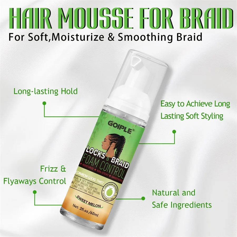 Curly Hair Mousse High Shine Braid Mousse 6pcs Cleansing Moisturizing Foaming Products Anti-Frizz Braiding Spray for Braided Locks and Twist Tools