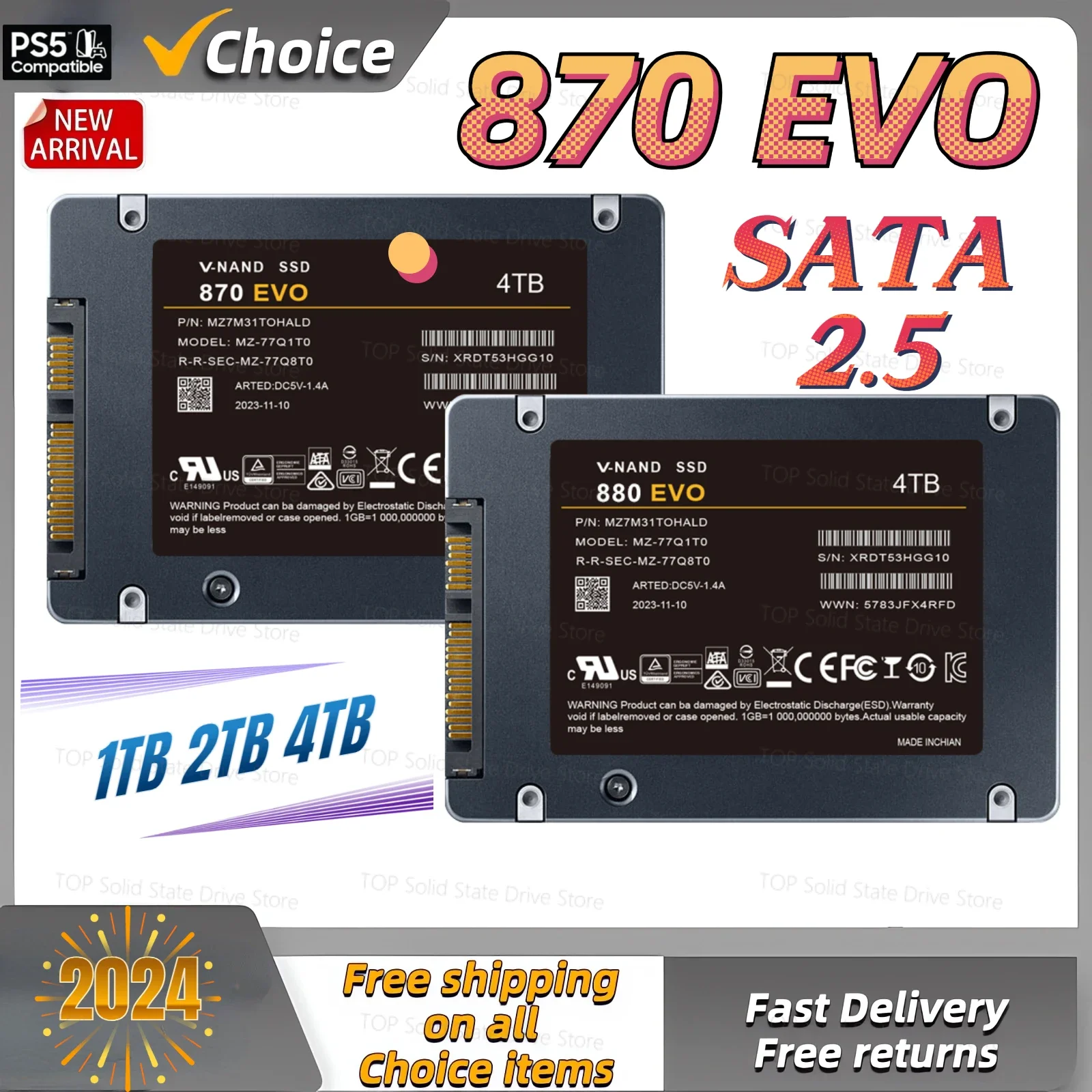 Твердотельный накопитель 8 ТБ Ssd 870 EVO 880 EVO 500 ГБ 1 ТБ 2 дюйма Жесткий диск Sata3 2,5 дюйма для ноутбука настольного ПК Mlc