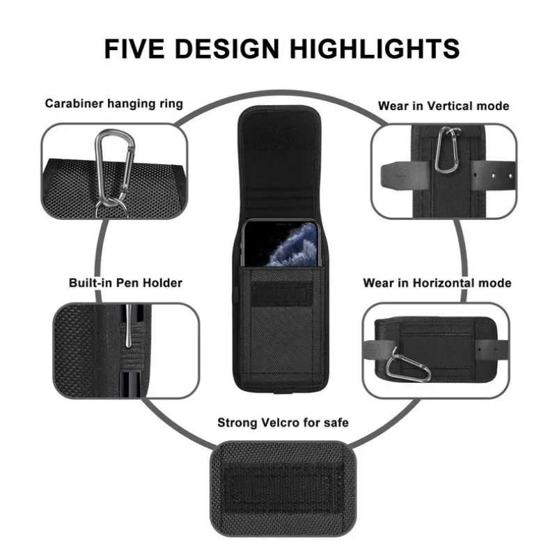 Cell Phone Holster Tactical with Free Buckle Protable Wallet Card Waist Pack Outdoor Sports Nylon Carrying Case