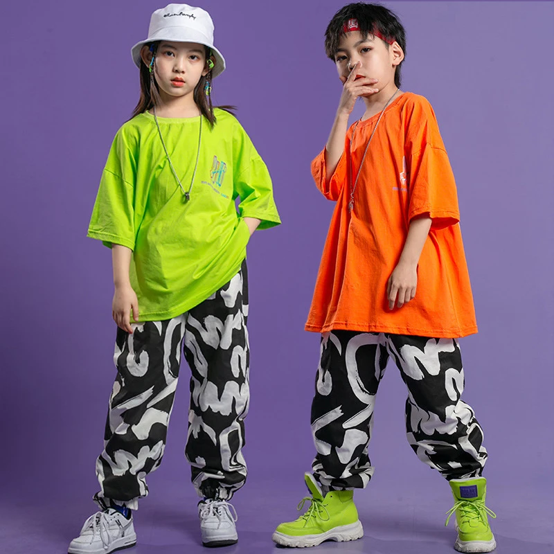 

Kids Hip Hop Clothing Girls Jazz Dance Costume Boys Street Dancing Clothes Green Top Cargo Pants Stage Kpop Outfit XS3764
