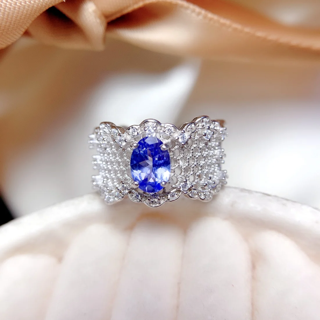 

Sterling Silver 925 Ring Natural Apatite Tanzanite Engagement Ring Women's Luxury Gemstone Wedding Certified Jewelry Boutique