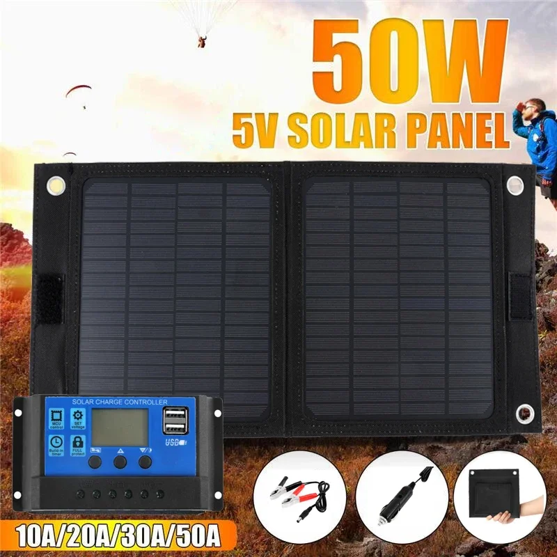 

Outdoor Portable 50W 12V Folding Solar Cells Charger Foldable Solar Panel + 10A-60A Solar Charger Controller For Mobile Phone