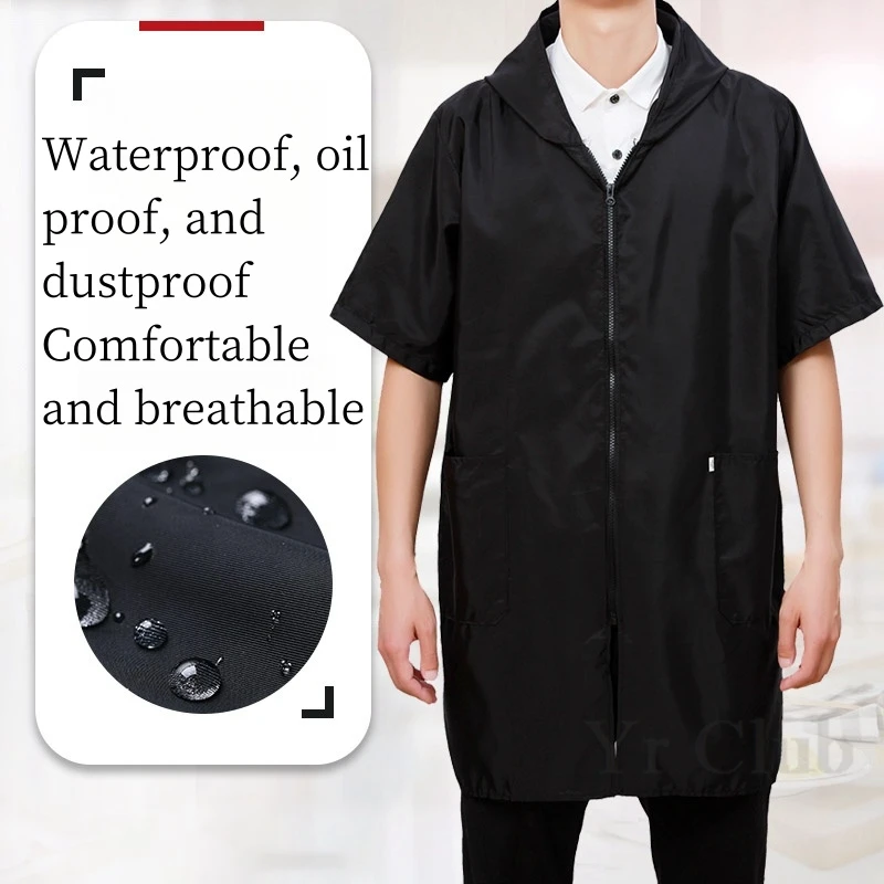 Men's and women's short sleeved thin kitchen waterproof and oil proof cover zippered work clothes aprons coats pet clothes 4