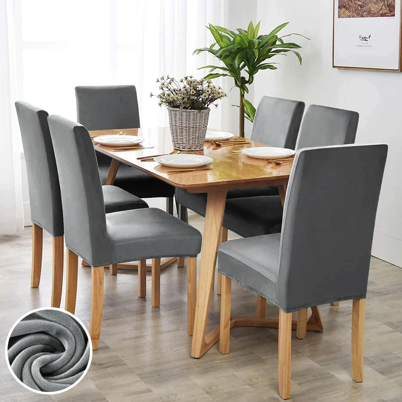 Description Picture 5 of item18 Colors Velvet Chair Cover Stretch Dining Chair Covers Elastic Soft Non Slip Seat Slipcover For Living Room Kitchen Wedding