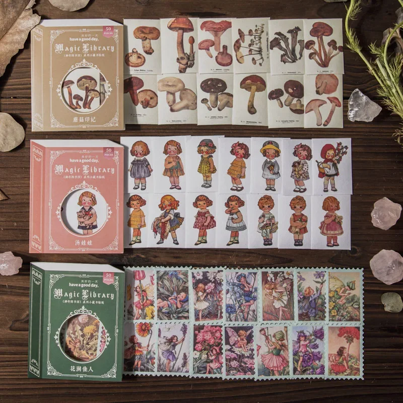 

50Sheets Collection Stickers Doll newal library Butterfly Supplies Material Decorative Collage Backing Stationery 13*9CM