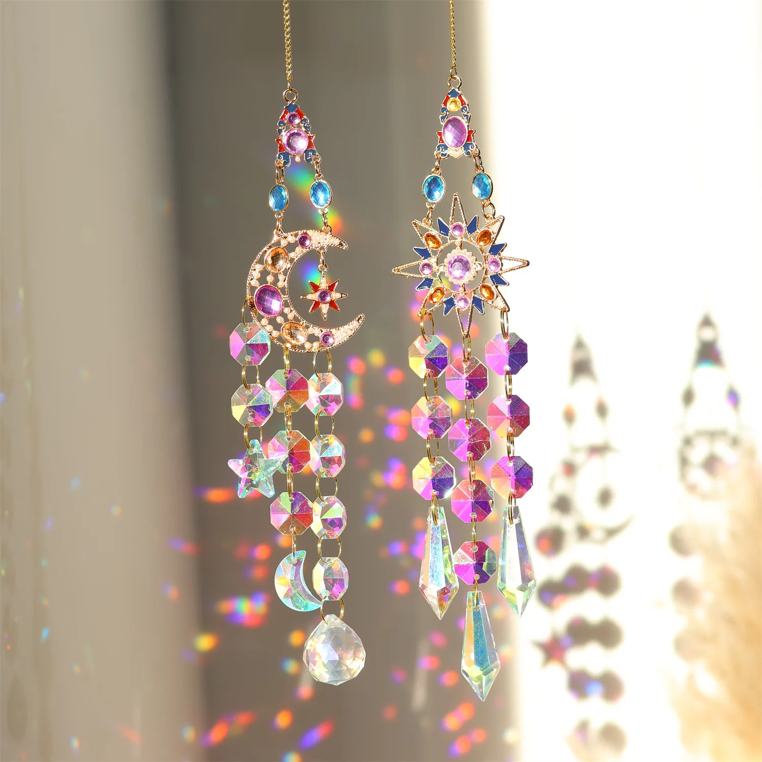 Hanging Sun Catchers with Crystals Glass Icicle Prisms Rhinestones Suncatcher Rainbow Maker Indoor Window Home Car Garden Decor