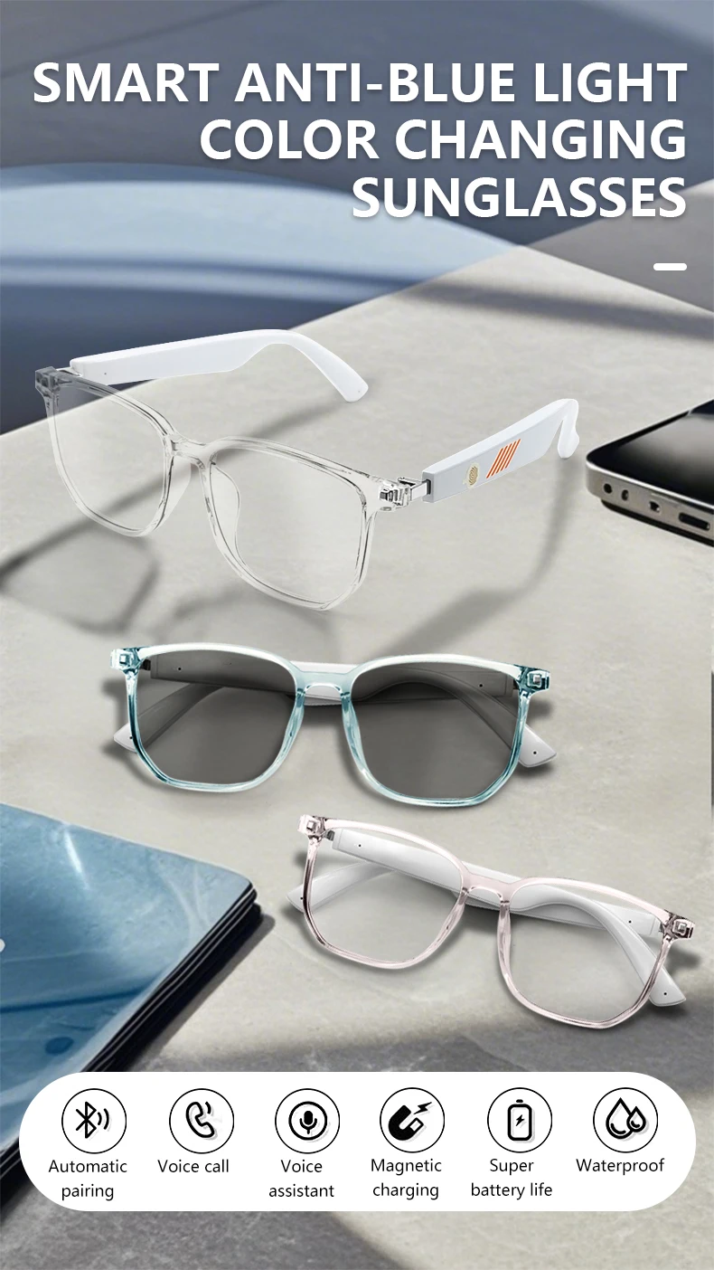 MX06/MZ06 Smart Glasses BT Sunglasses Earphone Outdoor Sports UV400 Polarized Anti Blue Light COLOR-Changing Lens IPX5
