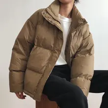

Loose Thickened White Duck Down Jacket Female 2021 Winter Korean Stand Collar Short Student Keep Warm Bread Coat 80328