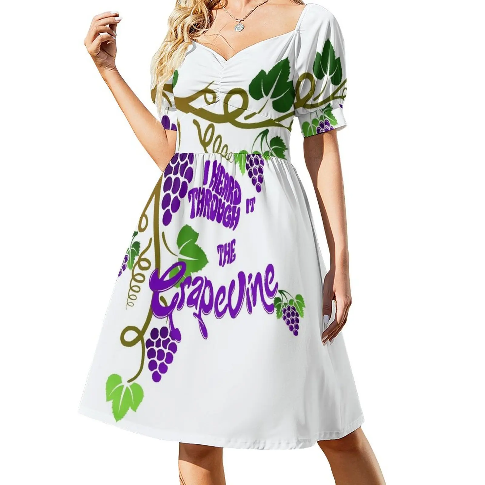 Lo escuché por la vid Vestido de manga corta vestido elegante ropa mujer verano Vestido
