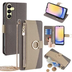 Luxury Leather Wallet Phone Case with Mirror Cover - Galaxy A15 (4G 5G) (Grey)