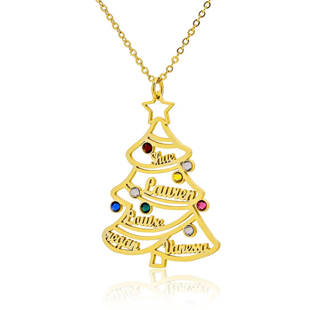 

Personnalisé Family Names Necklce for Women Custom Christmas Tree Pendant Chokers With Multicolour Crystal Stone Jewelry Gifts