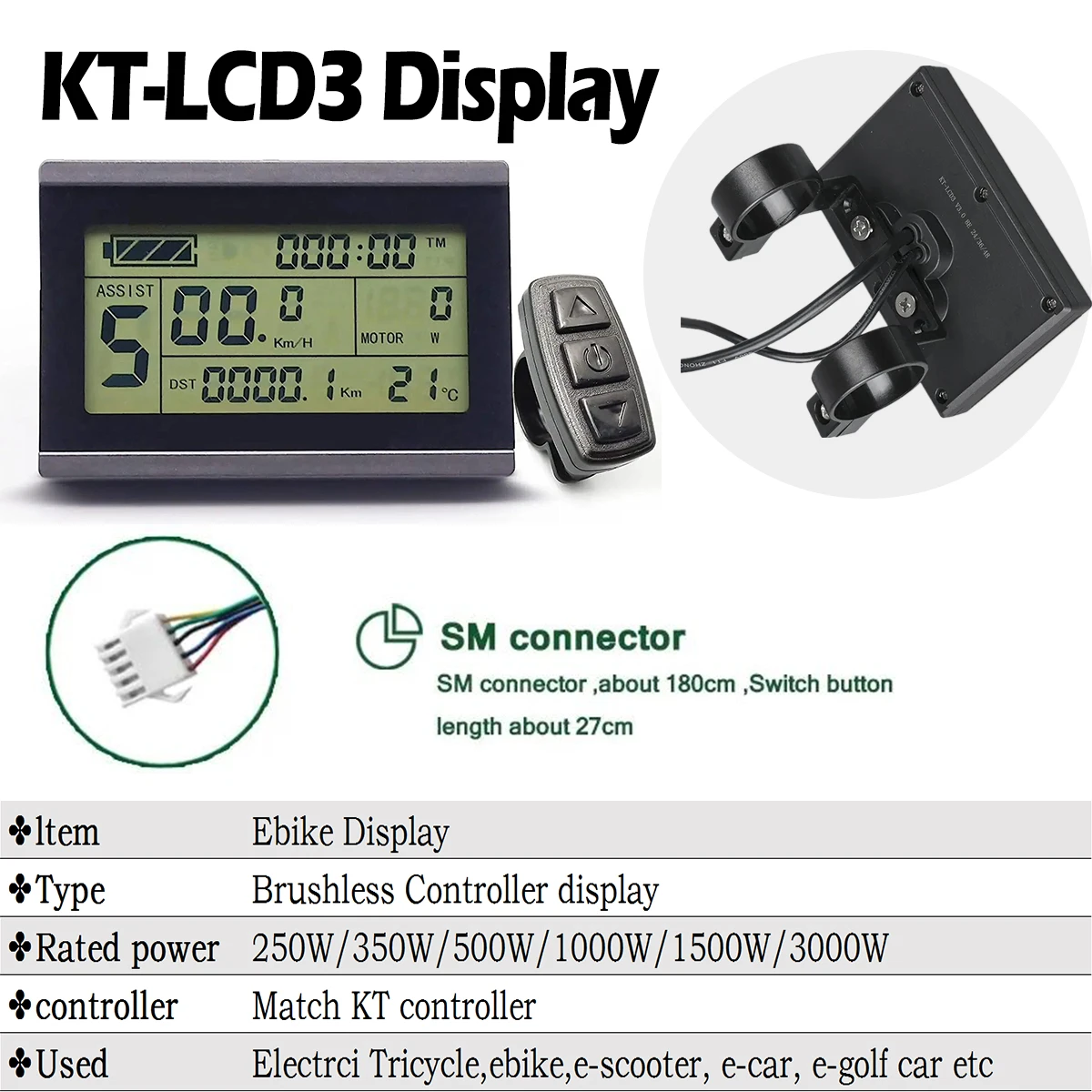 1500W1000W500W 전기 자전거 변환 키트 허브 모터 기어리스 20인치-700C 전후방 모터 전기 자전거용 KT-LCD3 디스플레이