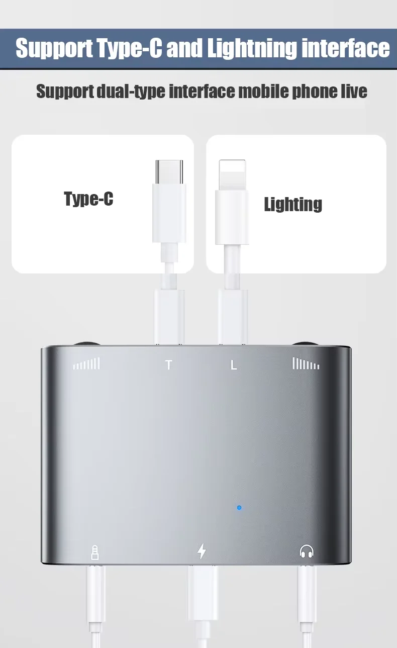 Mobile Phone Live Broadcast Adapter Type-C to 3.5 Splitter 2 in 1 Smartphone For iPhone 8 X 14 Pro Max With True Stereo Live