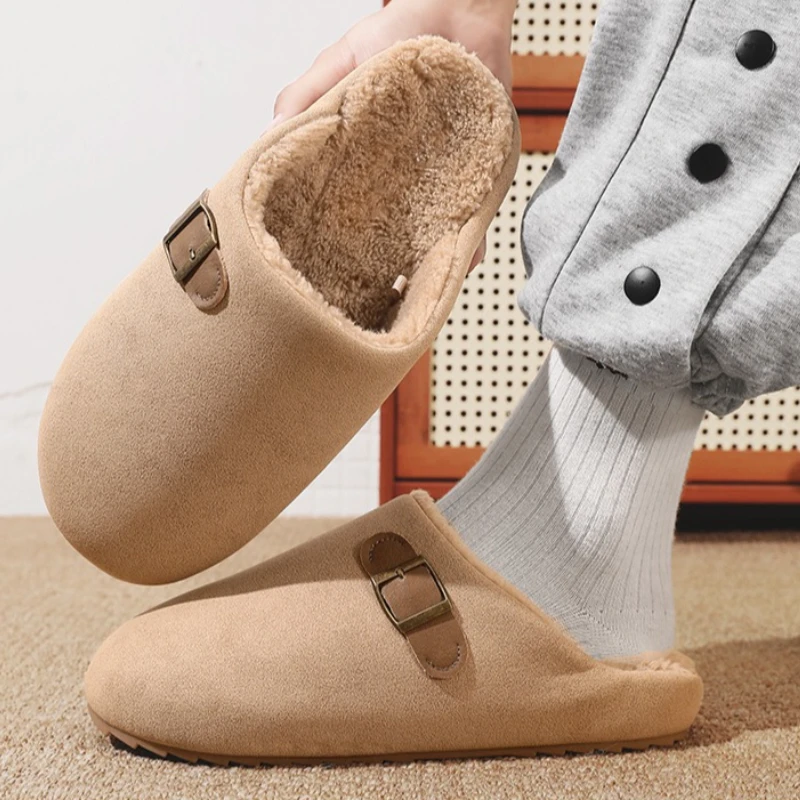 New Winter Men's Fleece Warm Indoor Large-sized Anti-slip Comfortable Soft Warm and Lightweight Pull-on Casual Slippers