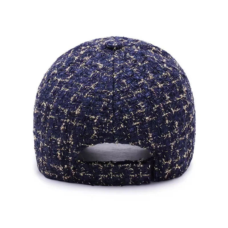 Autumn Winter Women Baseball Cap Fashion Gold Thread Tweed Snapback Caps Female Adjustable Outdoor Warm Sun Hat Elegant Dad Hats 2