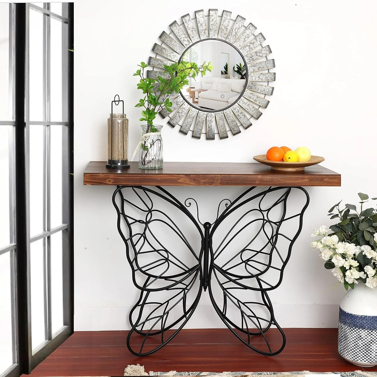 Console Table, 31'' Wood Top Metal Butterfly Accent Console and Entry Table,16"D x 41"W x 31"H 2