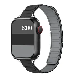 Women's Slim Silicone Magnetic Strap for Smartwatch - Elegant and Comfortable Design (11 black grey)