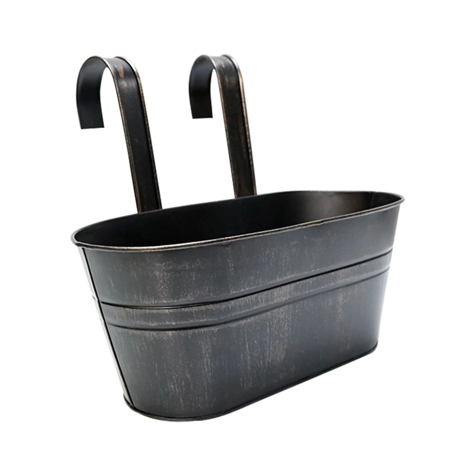 Meltset 3 Pack Metal Iron Hanging Flower Pot, Oval Railing Fence Garden Balcony Planter Pots