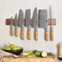 XINZUO 50 cm porte-couteau magnétique puissant couteau magnétique bande à la main noyer solide couteaux en bois support mural bloc 6
