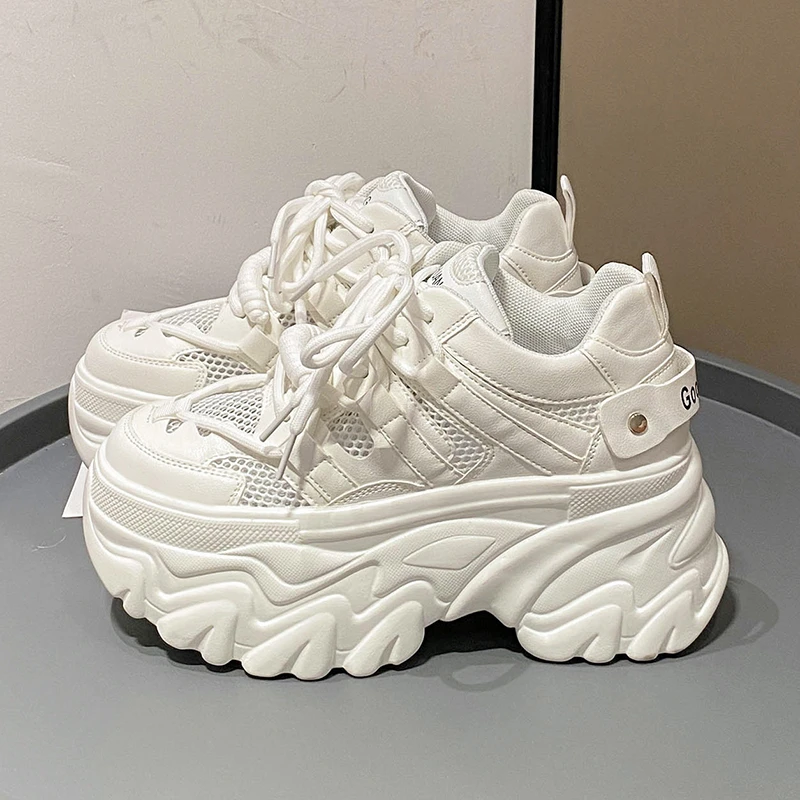 Platform Sneakers Ladies White Chunky Trainers Women's Lace Up