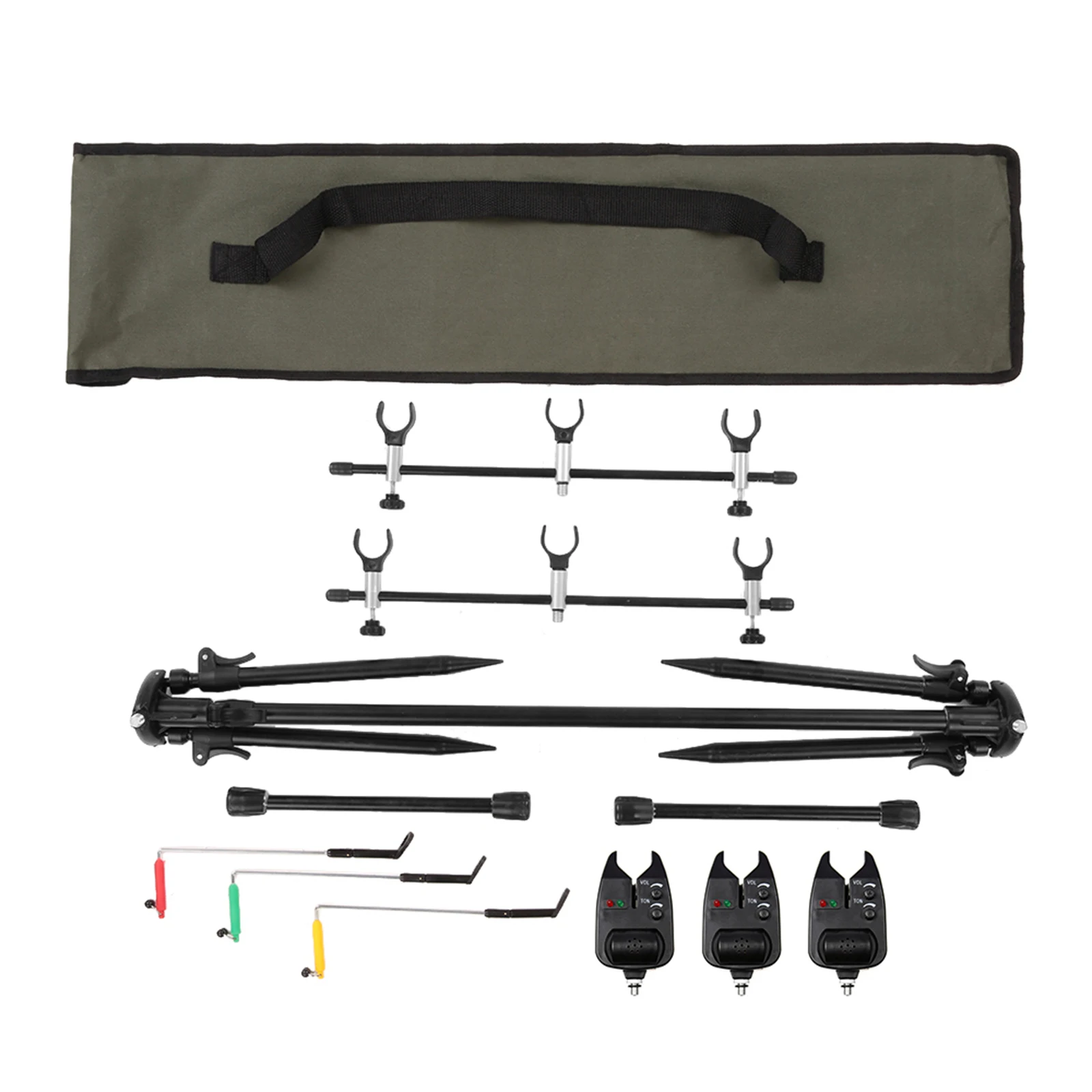 Support de canne Lixada réglable avec 3 alarmes de touche - Pod pour pêche carpe avec indicateurs