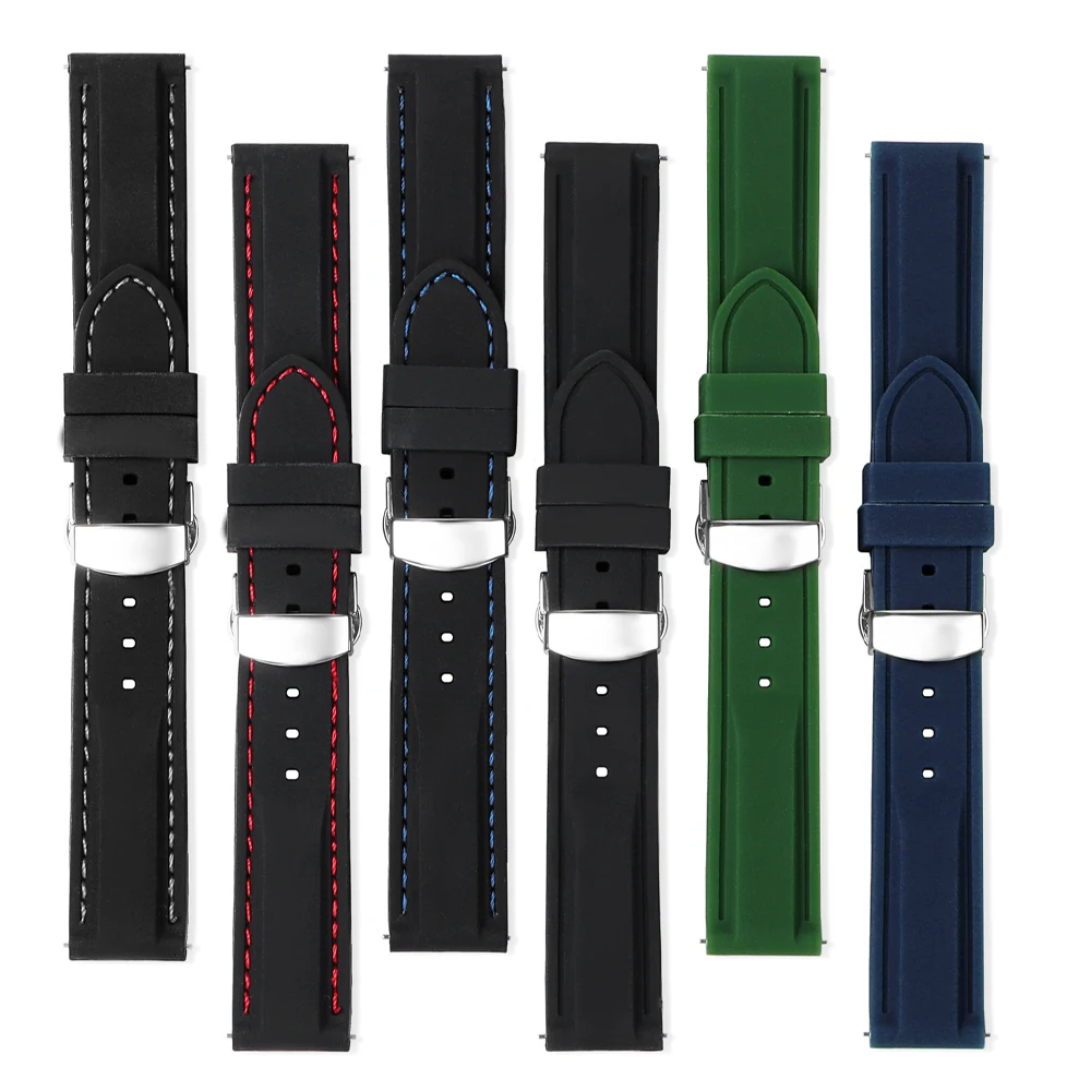 Sporty Waterproof Silicone Watch Band with Quick Release and Butterfly Buckle