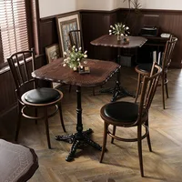 American Retro Cafe Solid Wood Table and Chair Combination Milk Tea Dessert Bakery Restaurant Commercial Dining Table and Chair 2