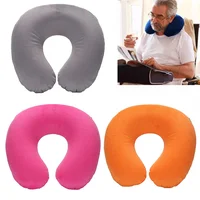 Car Air Flight Office Inflatable Neck Pillow U-shaped Travel Pillow Short Plush Cover PVC Support Headrest Soft Nursing Cushion 1
