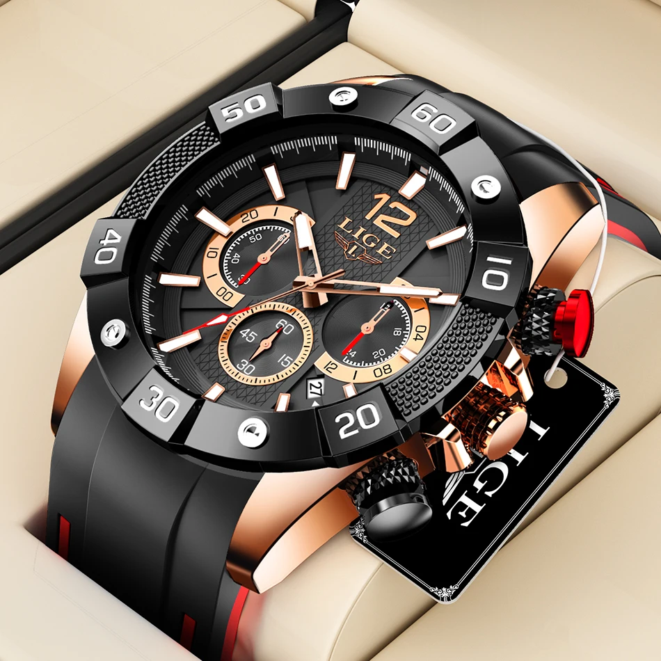 LIGE Mens Watches Top Brand Luxury Military Quartz Watch For Men Fashion Waterproof Sport Date Chronograph Relogio Masculino+BOX