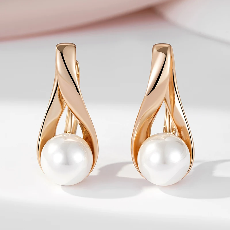 SYOUJYO Vintage Pearl Drop Earrings For Women 585 Rose Gold Color Bride Wedding Elegant Jewelry Memorial Day Gift