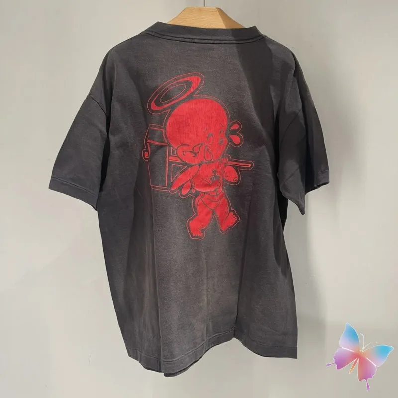 

Футболка в стиле Св. Майкла для мужчин и женщин, хлопковая рубашка с коротким рукавом, в стиле ретро, в стиле хип-хоп, уличный рисунок с ангелом, цвет черный