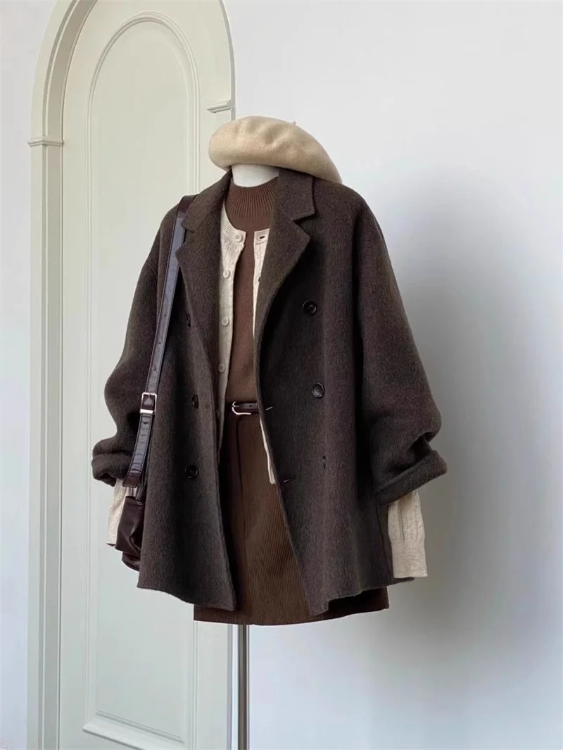Short Double Sided Wool Coat Women's Loose Korean Woolen Suit Coats for Women Clothing Female New in Outwear Spring