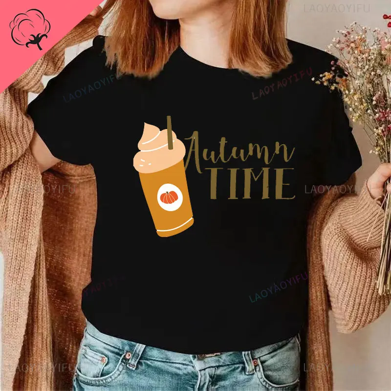 

Halloween Thanksgiving printed graphic T-shirt Pumpkin spice cute women fashion short-sleeved crew neck top costume